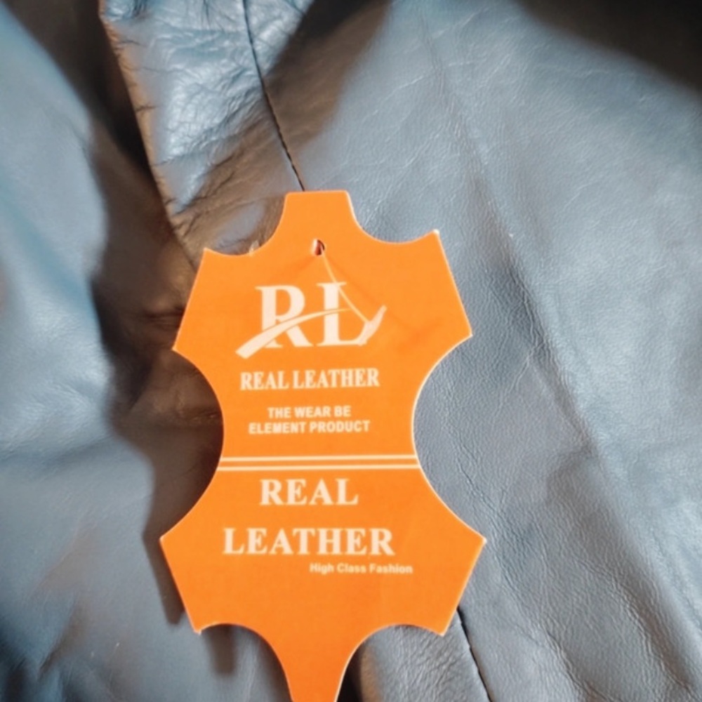 Womens Teal Leather Blazer Jacket - Picture 4 of 4